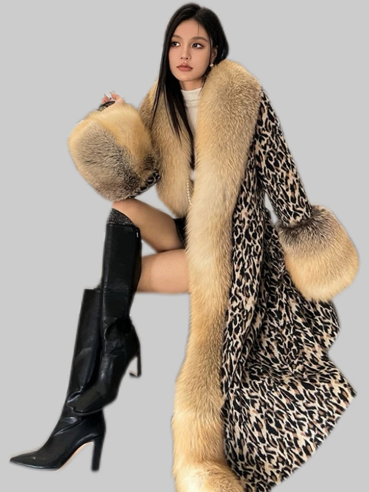 Limited edition 17"Lady Carmen" imported whole fox fur coat long woolen coat-YZ45