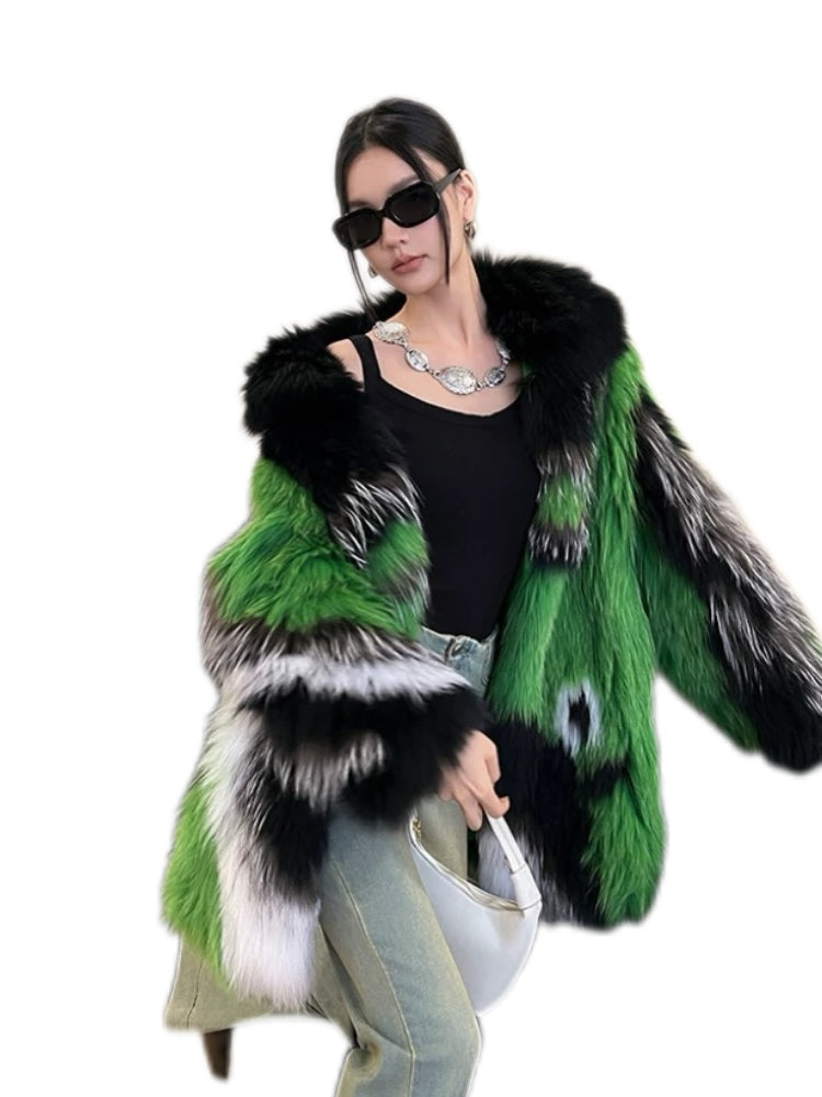 Limited edition 35【Yu Meiren】 Fox fur braided long women's contrast color fur coat-YZ27