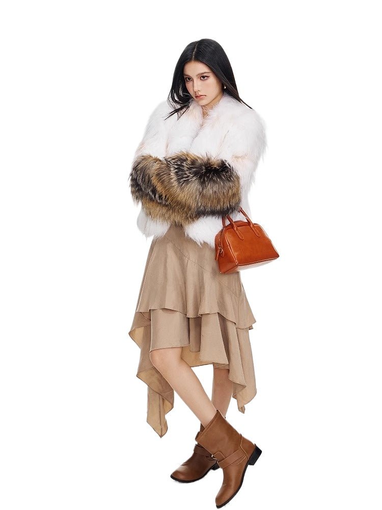 【Afternoon Fragrance】Golden Island Fox & Marble Fox Short Women's Fur Jacket - YZ19 - INNZEA