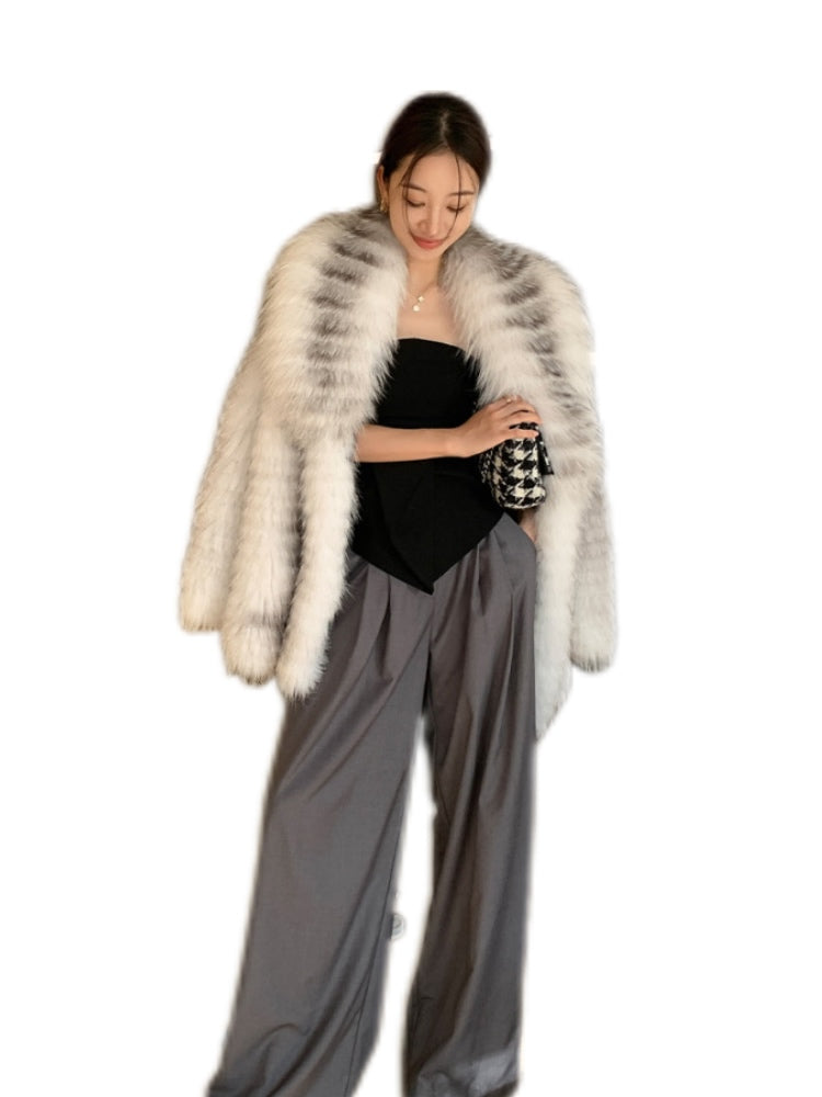 Limited edition 37 [Snowtop Beauty] Cross Fox Fur Whole Fur Coat Women's Medium-Length-YZ32