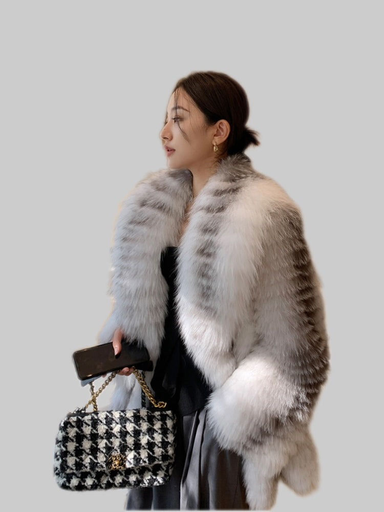 Limited edition 37 [Snowtop Beauty] Cross Fox Fur Whole Fur Coat Women's Medium-Length-YZ32