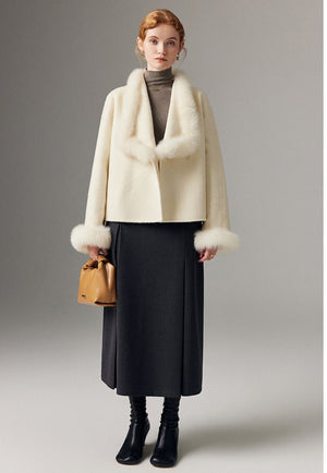 Double - faced cashmere coat for women short style stitching fox fur wool wool coat - 72 - INNZEA