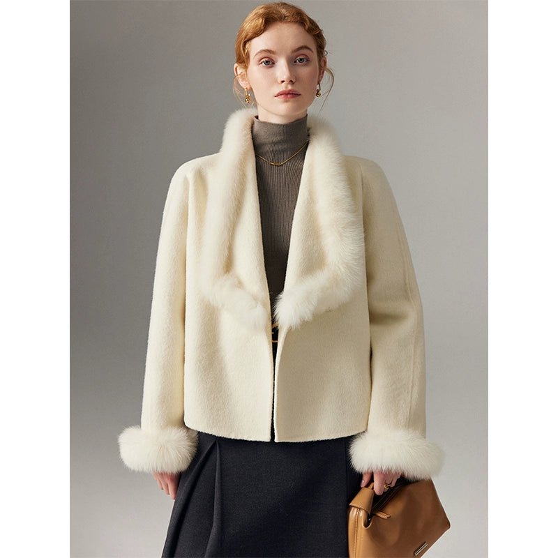 Double - faced cashmere coat for women short style stitching fox fur wool wool coat - 72 - INNZEA