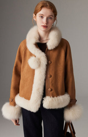 French style soft fox fur spliced down jacket, goose down lining fur jacket - 71 - INNZEA