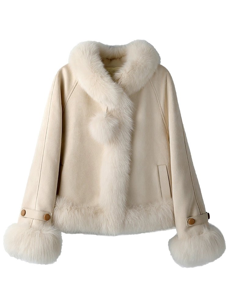 French style soft fox fur spliced down jacket, goose down lining fur jacket - 71 - INNZEA