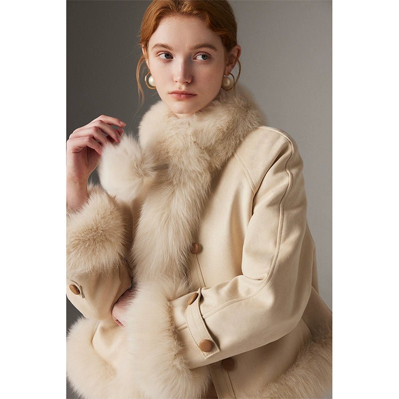 French style soft fox fur spliced down jacket, goose down lining fur jacket - 71 - INNZEA