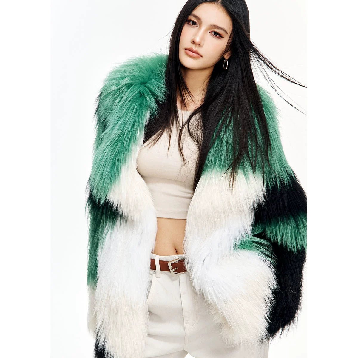 【Glimmer Forest】Rare marble fox fur mid - length women's fur coat - YZ23 - INNZEA