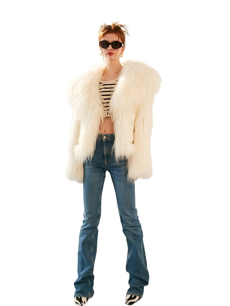 【Heartbeat Melody】 White raccoon fur braided large lapel ladies fur coat YZ05 - INNZEA