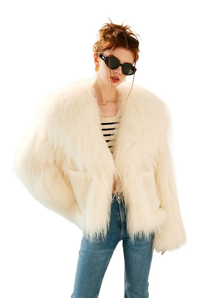 【Heartbeat Melody】 White raccoon fur braided large lapel ladies fur coat YZ05 - INNZEA