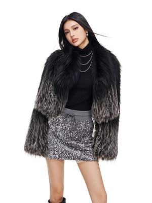 [Heroine's Script] Silver fox fur woven gradient fur coat for women - YZ30 - INNZEA