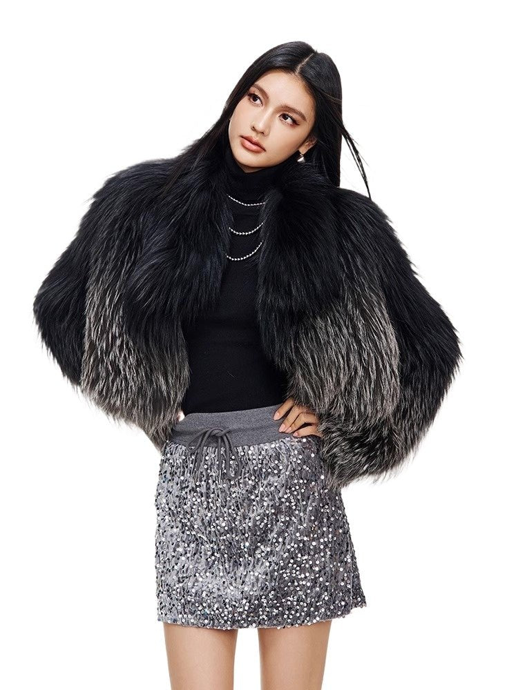 [Heroine's Script] Silver fox fur woven gradient fur coat for women - YZ30 - INNZEA