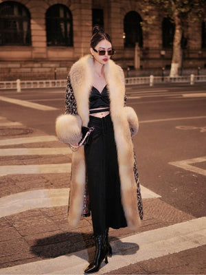 "Lady Carmen" imported whole fox fur coat long woolen coat - YZ45 - INNZEA