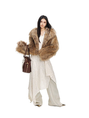 【Lillian】 Raccoon fur braided square collar women's short fur coat - YZ29 - INNZEA