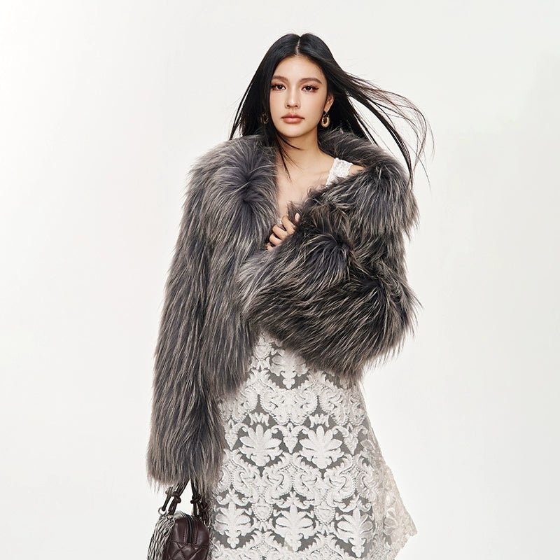 【Lillian】 Raccoon fur braided square collar women's short fur coat - YZ29 - INNZEA