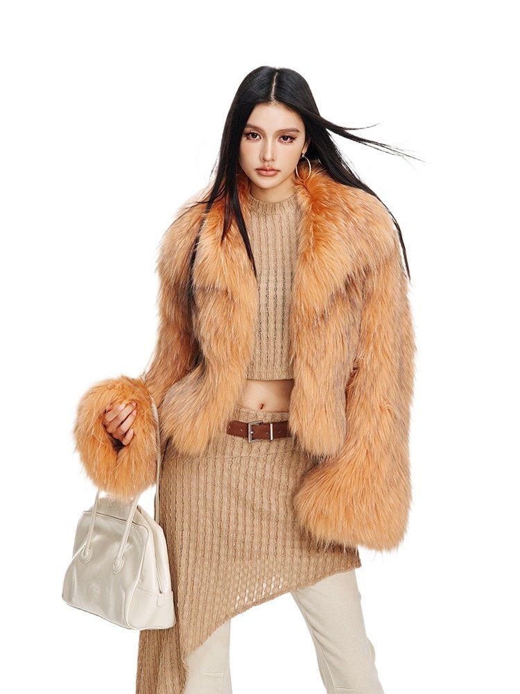 【Lillian】 Raccoon fur braided square collar women's short fur coat - YZ29 - INNZEA