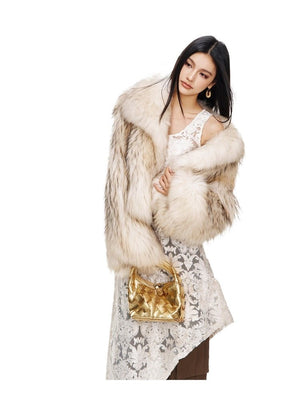 【Lillian】 Raccoon fur braided square collar women's short fur coat - YZ29 - INNZEA