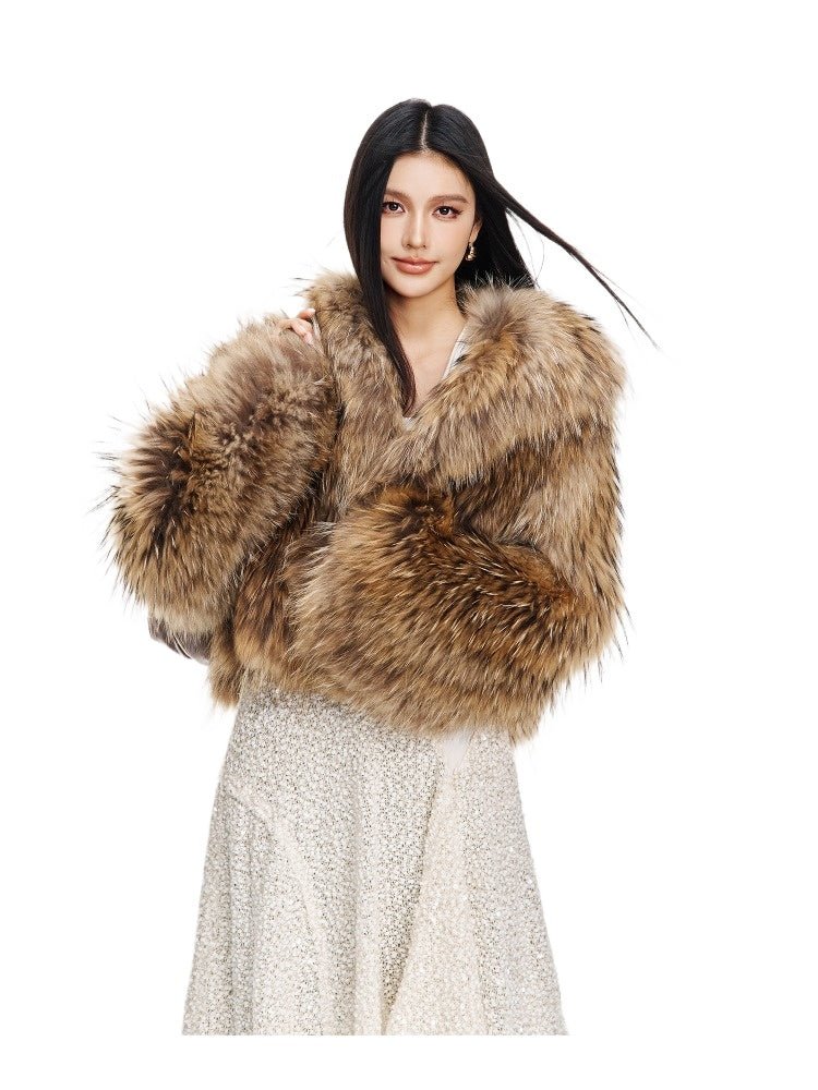 【Lillian】 Raccoon fur braided square collar women's short fur coat - YZ29 - INNZEA