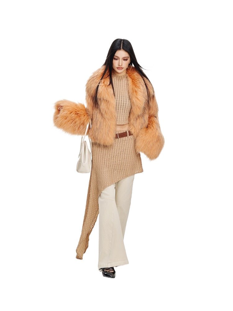 【Lillian】 Raccoon fur braided square collar women's short fur coat - YZ29 - INNZEA