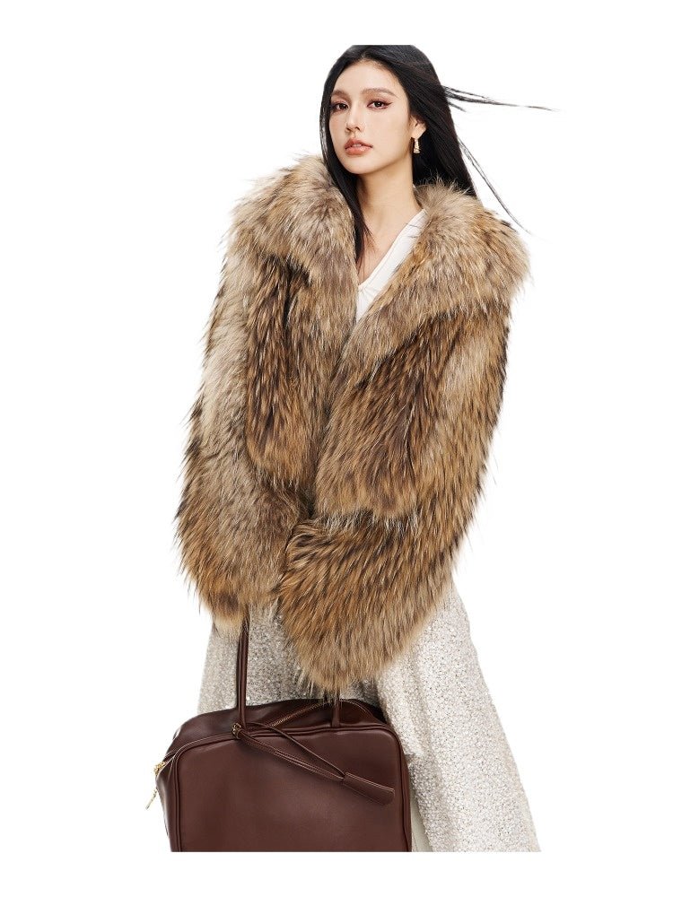 【Lillian】 Raccoon fur braided square collar women's short fur coat - YZ29 - INNZEA