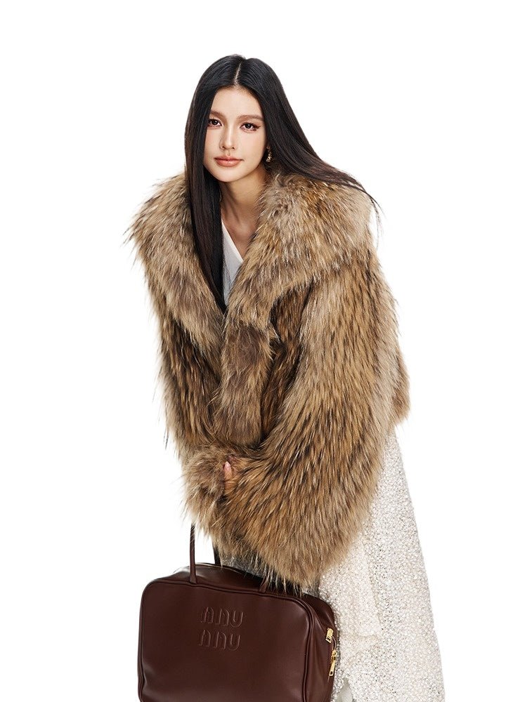 【Lillian】 Raccoon fur braided square collar women's short fur coat - YZ29 - INNZEA