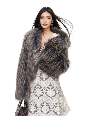 【Lillian】 Raccoon fur braided square collar women's short fur coat - YZ29 - INNZEA