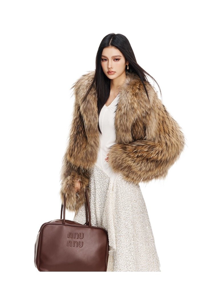 【Lillian】 Raccoon fur braided square collar women's short fur coat - YZ29 - INNZEA