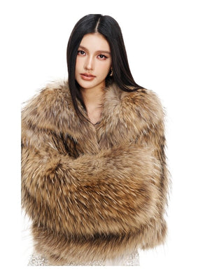 【Lillian】 Raccoon fur braided square collar women's short fur coat - YZ29 - INNZEA