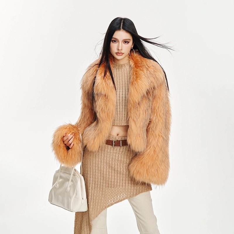 【Lillian】 Raccoon fur braided square collar women's short fur coat - YZ29 - INNZEA