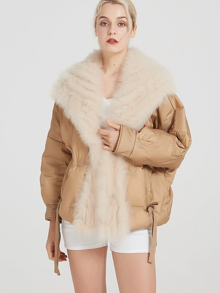 One coat, three wears, fox fur parka, women's short down lining, detachable bat sleeve fur coat - 73 - INNZEA