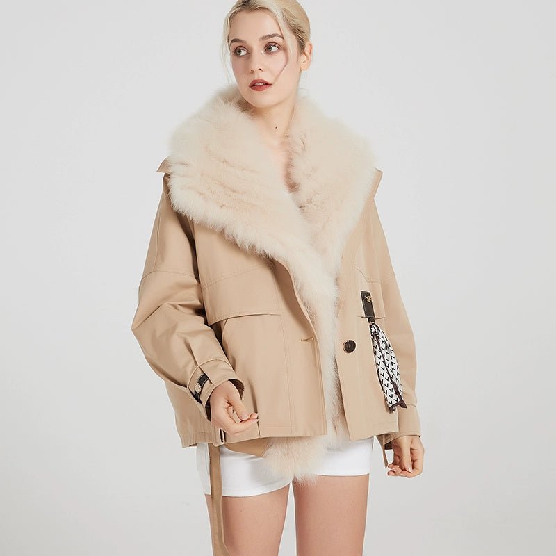 One coat, three wears, fox fur parka, women's short down lining, detachable bat sleeve fur coat - 73 - INNZEA