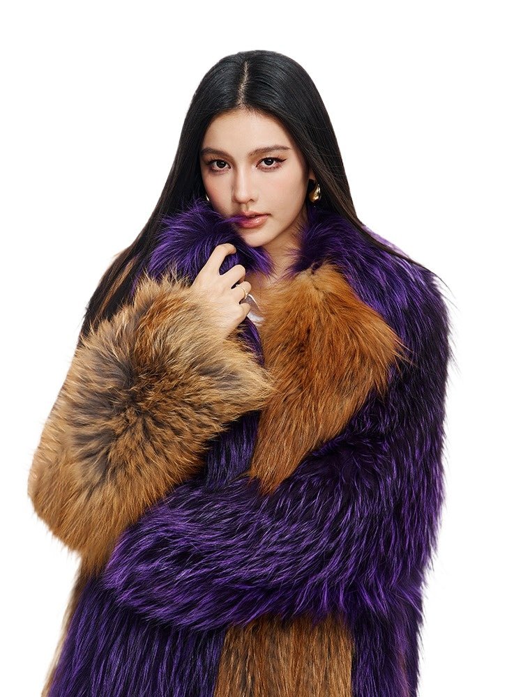 [Sexy woman] Red fox fur contrast fur coat - YZ26 - INNZEA