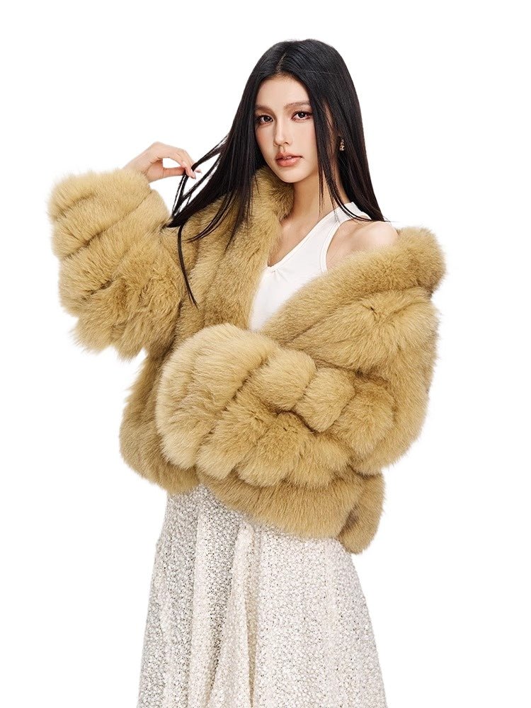 【Sweet and Cool Thousand Gold】 Whole Leather Fox Fur Women's Short Fur Jacket - YZ11 - INNZEA