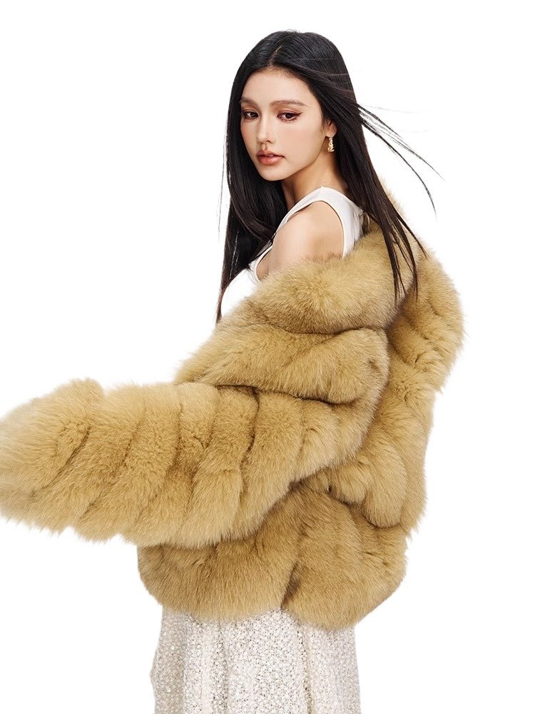 【Sweet and Cool Thousand Gold】 Whole Leather Fox Fur Women's Short Fur Jacket - YZ11 - INNZEA