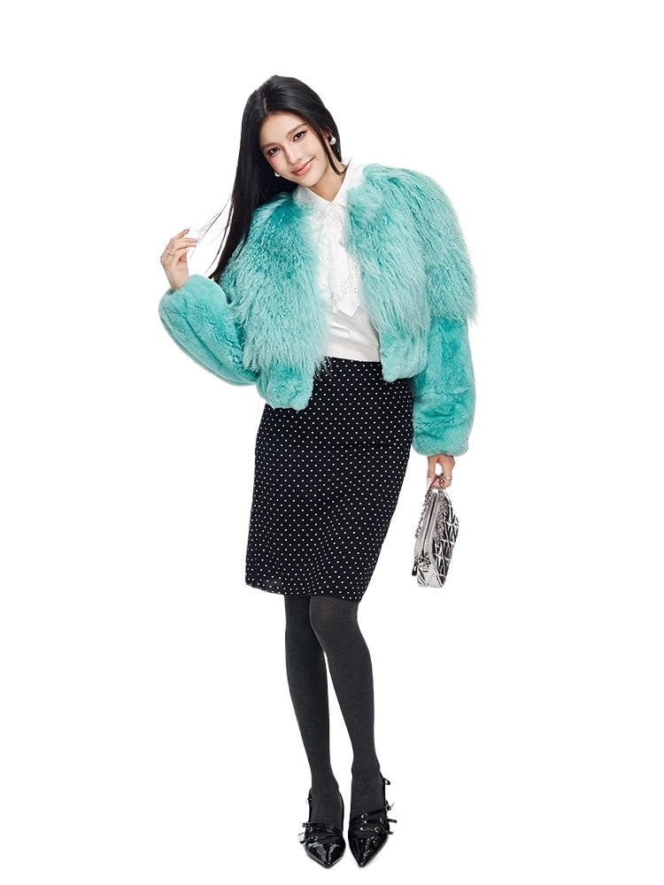 [Warm Fragrance Hera] Wool & Rex Rabbit Fur Women's Fur Jacket - YZ13 - INNZEA